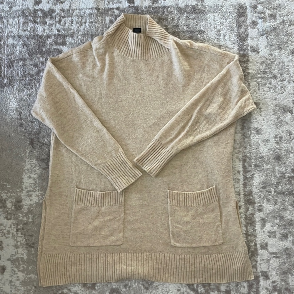 Ann Taylor Oversized Beige Turtleneck Sweater